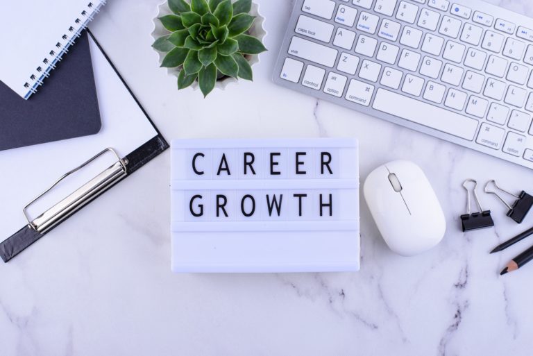 Career growth concept with office desk